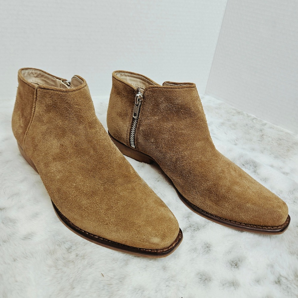 MNG Mango Tan Suede Cap Toe Side Zip Ankle Boots 7.5 Western Boho Minimalist